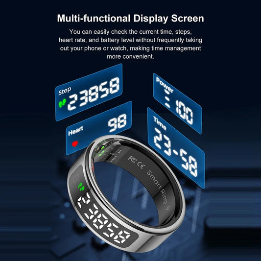 R11 Smart Ring with Display Screen and Touch Heart Rate Blood Oxygen Monitor Ring Wireless Charging Smartring for Android & iOS