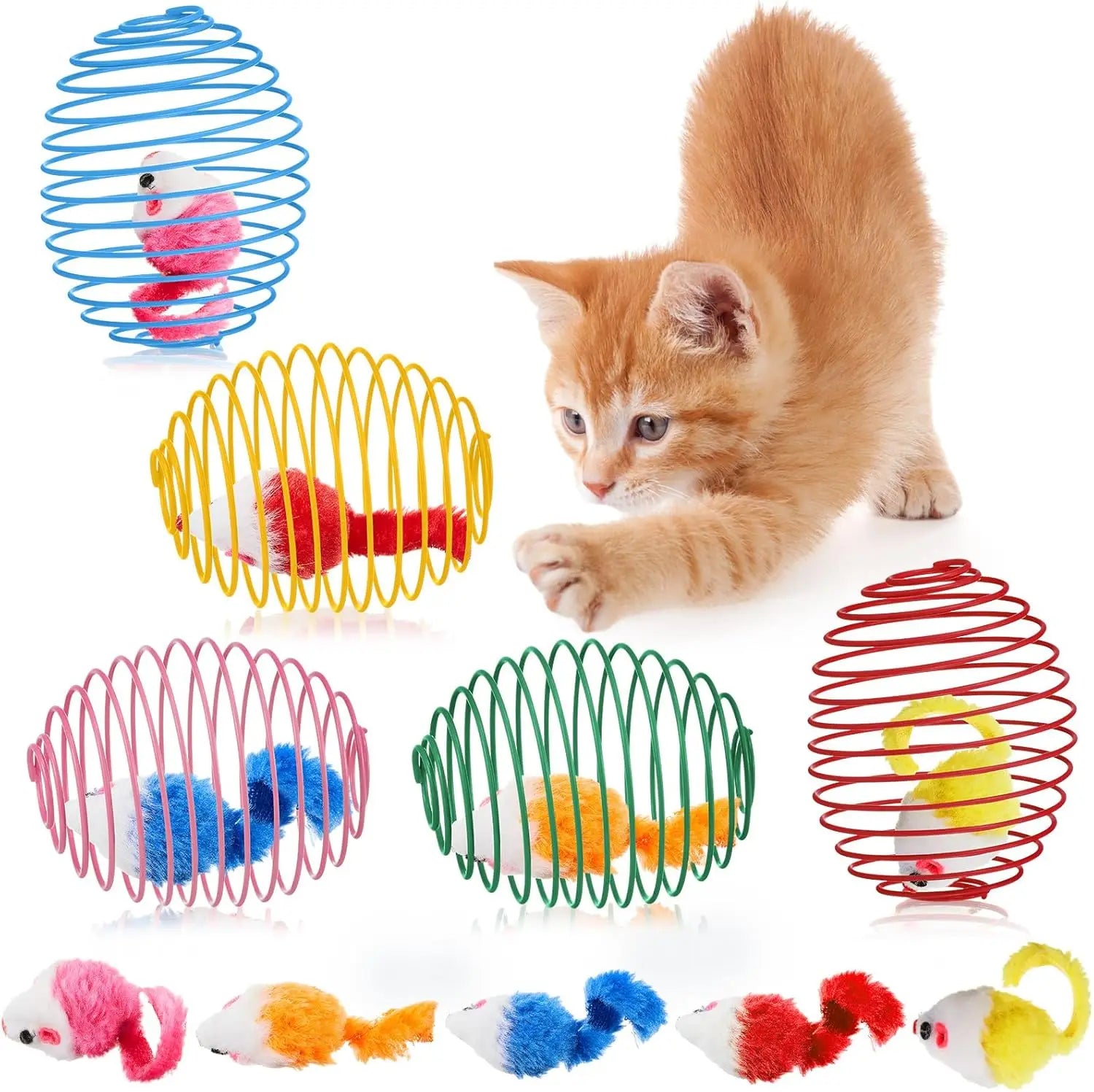 5 cat spring balls, stretchable spring toys, interactive rolling balls, colorful and interesting coil springs - TrendForce25
