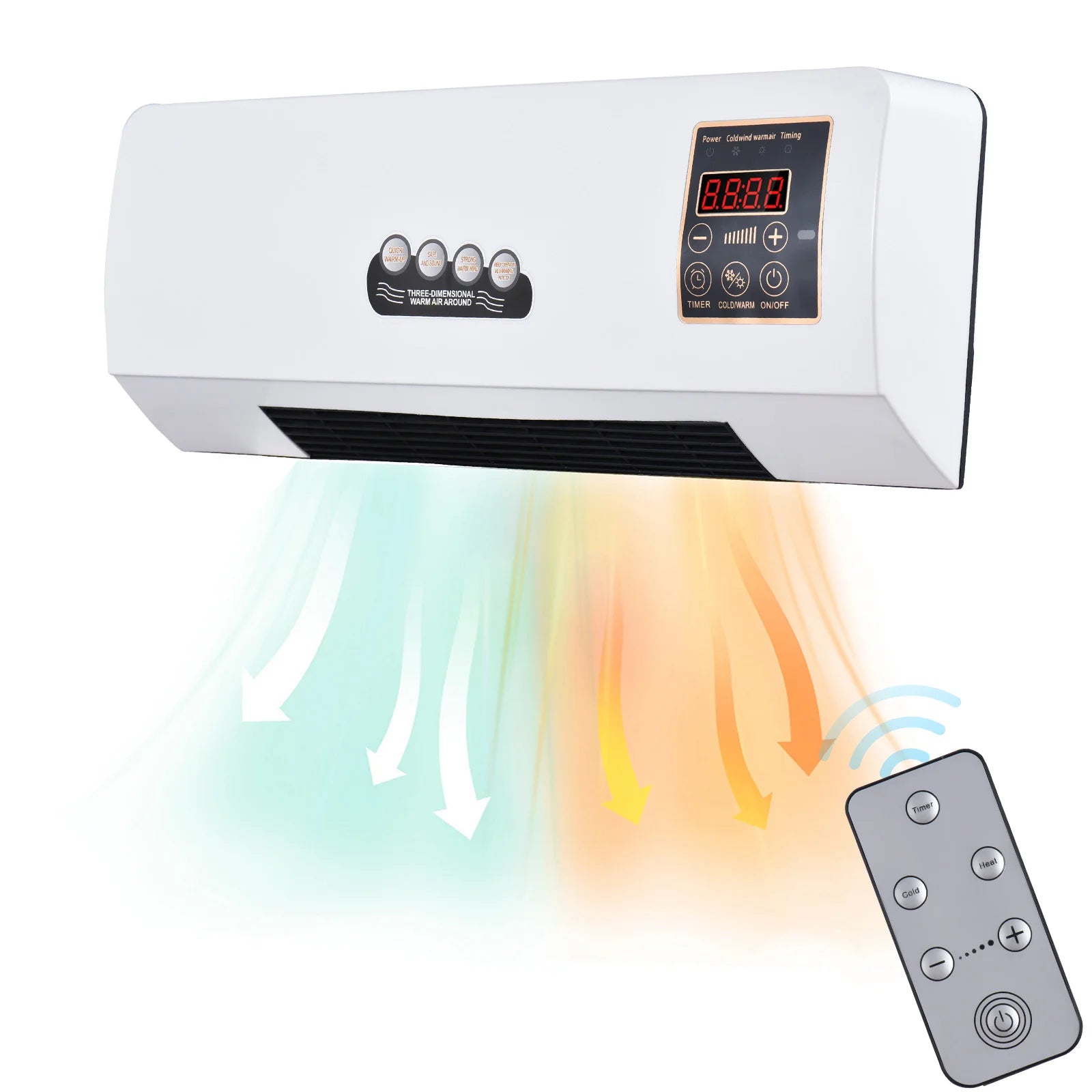 2-in-1 Air Conditioner Heater and Fan Combo Timing Wall Mounted Electric Fan and Space Heater Remote Control for Dormitory Home - TrendForce25