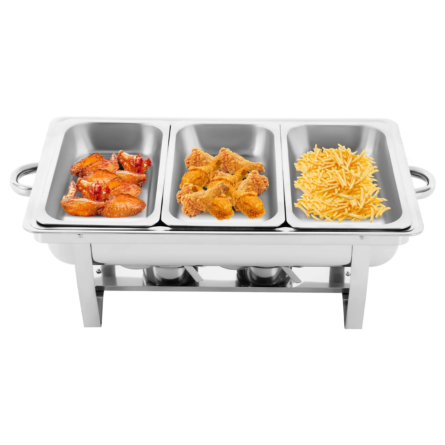 7.5L Stainless Steel Chafing Dish Buffet Set Silver Rectangular Catering Chafer Warmer Set with Folding Frame for Party Banquet