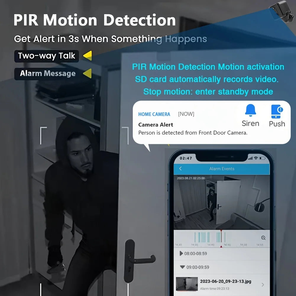 3MP HD video Wifi Camera,Wire-free smart security samera,Mini Nanny Cam Wireless Works with PIR motion detection,night vision,