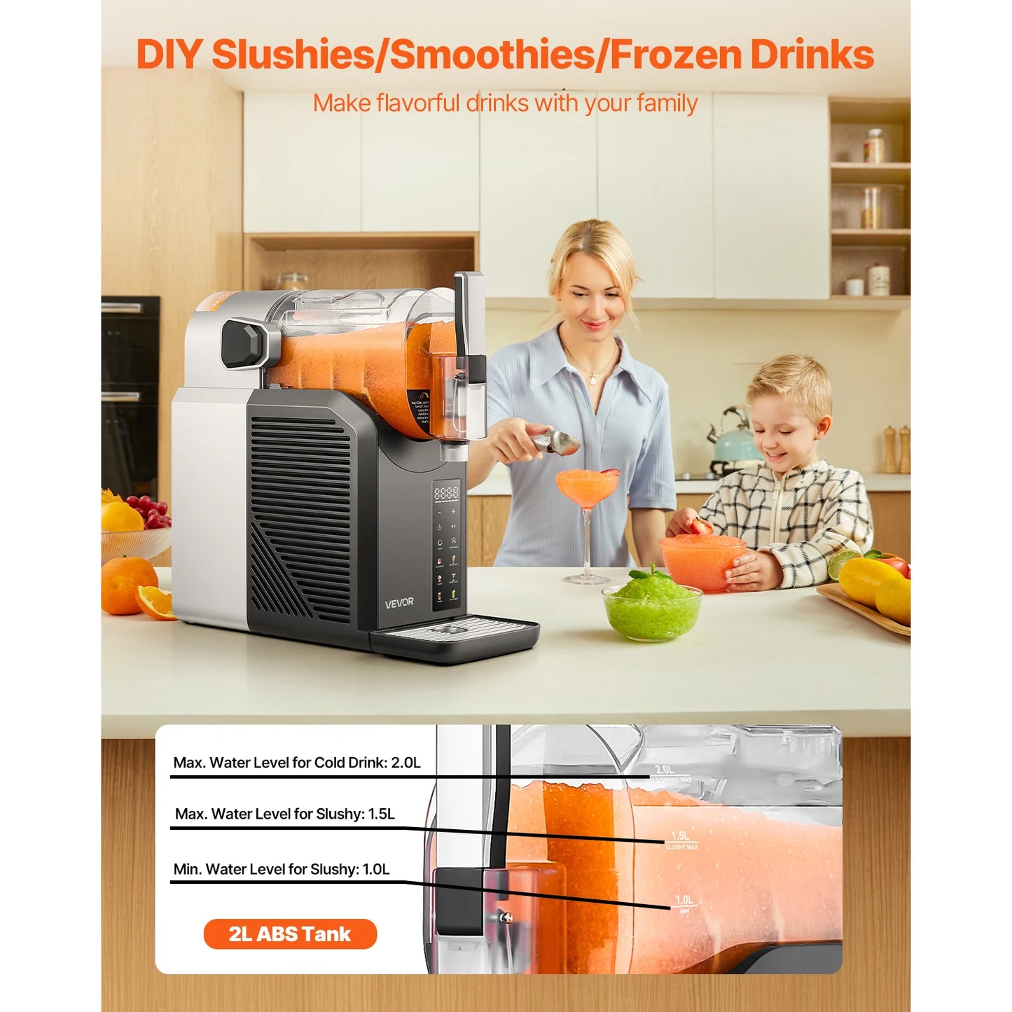 Succebuy 2L Slushie Machine No Ice Needed Margarita Machine with Self-Cleaning Frozen Margaritas Frappés Milkshake for Home