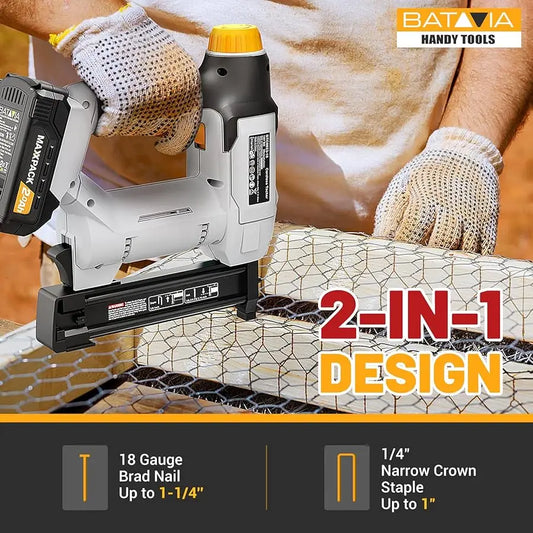 20V Nail Gun Battery Powered, 18 Gau  2 in 1 Cordless Brad Nailer Stapler for Home Improvement and Woodworking, Electric Staple