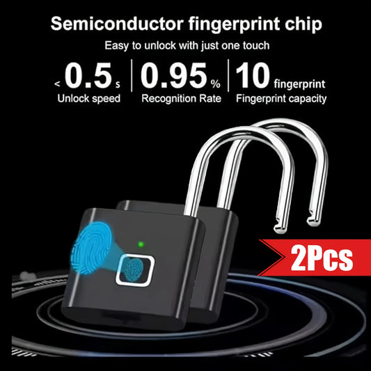 2 Pcs Perfect for Securing Suitcases and Luggage, Mini Smart Fingerprint Padlock, Anti-Theft Protection - TrendForce25