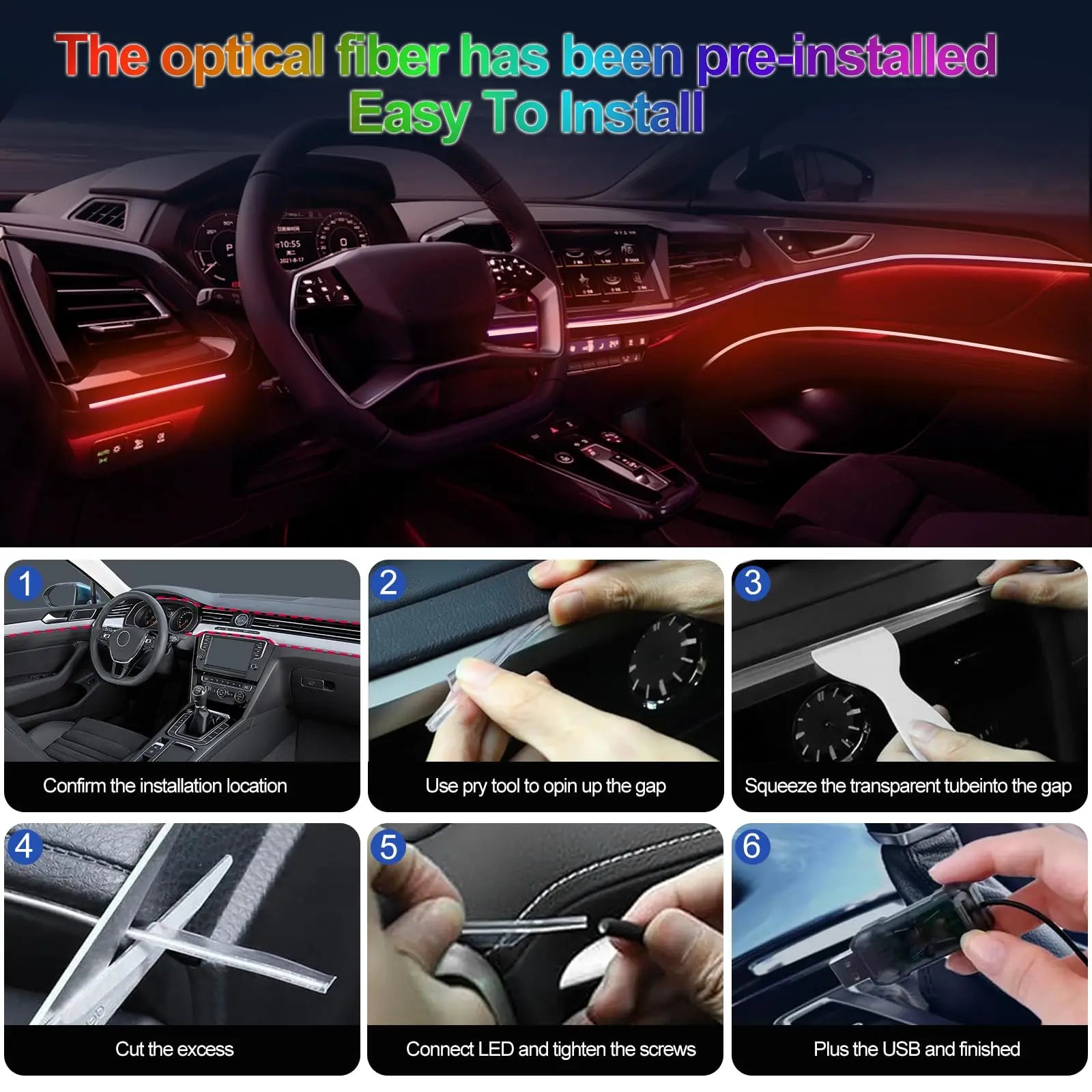 5 in 1 Remote Control Ambient Lighting Kits Car LED Lights Interior with USB Music Sync RGB Inside Car Strips Neon Light - TrendForce25