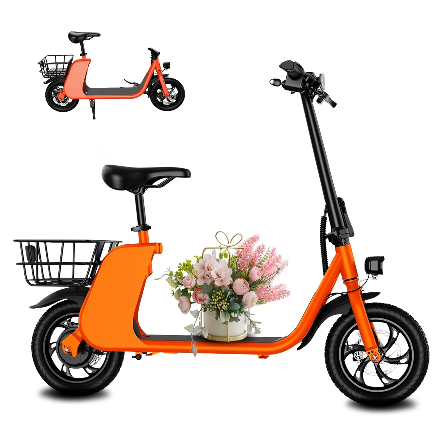 450W adult electric scooter 15.5mph, with seat and shopping basket, suitable for female electric scooters for urban commuting - TrendForce25