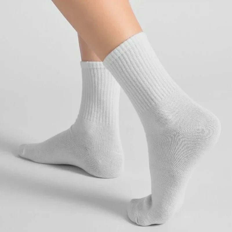 10/20 Pairs Women Solid Color Crew Socks Classic Versatile Comfortable Breathable Sweat Absorbing Running Sports Leisure Socks