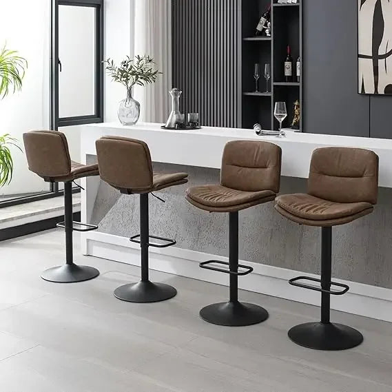 Swivel Bar Stools Set of 4, Double-Layer Upholstered Counter Height Bar Stools with Back, Adjustable Bar Stool 24"-32"