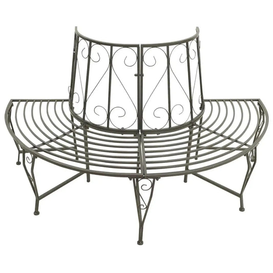 Tree Bench Silver Grey Steel Half Round Seating Outdoor Garden Furniture - TrendForce25