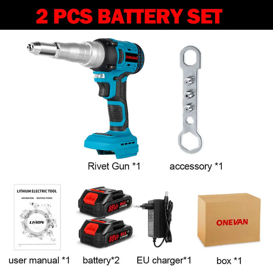 ONEVAN Brushless Electric Rivet Gun 2.4~5.0mm Drill Cordless Rivet Nut Gun Automatic Riveting Power Tool For Makita Battery Pin