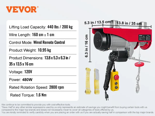 SucceBuy 200-800kg Electric Hoist with Wired/Wireless Remote Control Lifting Crane Cable Hoist Winch for Boat Garage Elevator