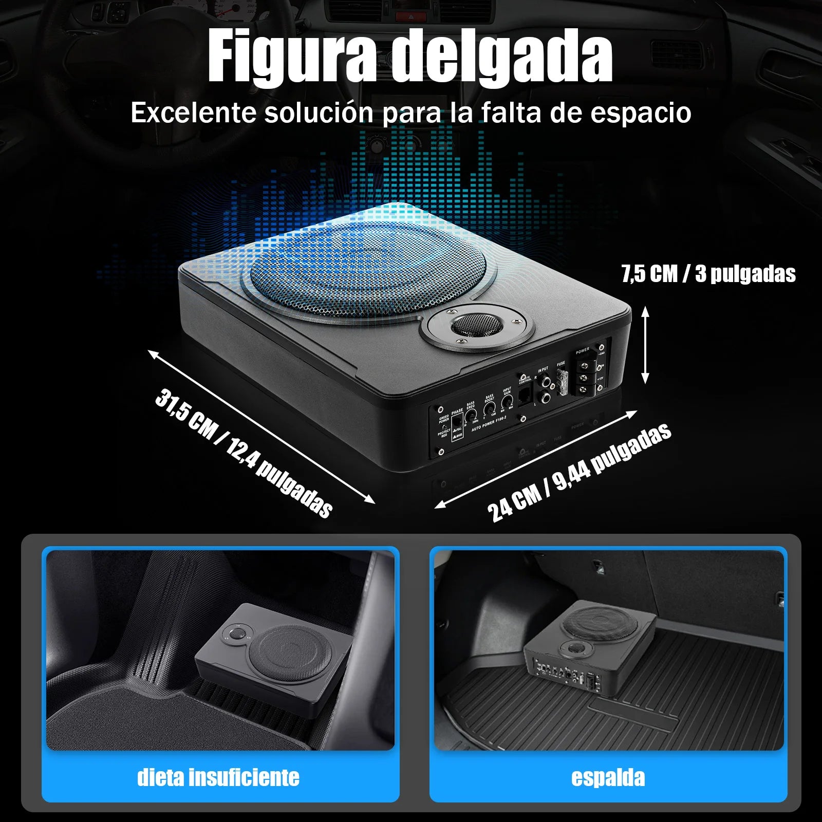 Sub Bass Speaker Car or Truck Audio Slim Kit Under-Seat Powered Subwoofer 8Inch 600W - TrendForce25