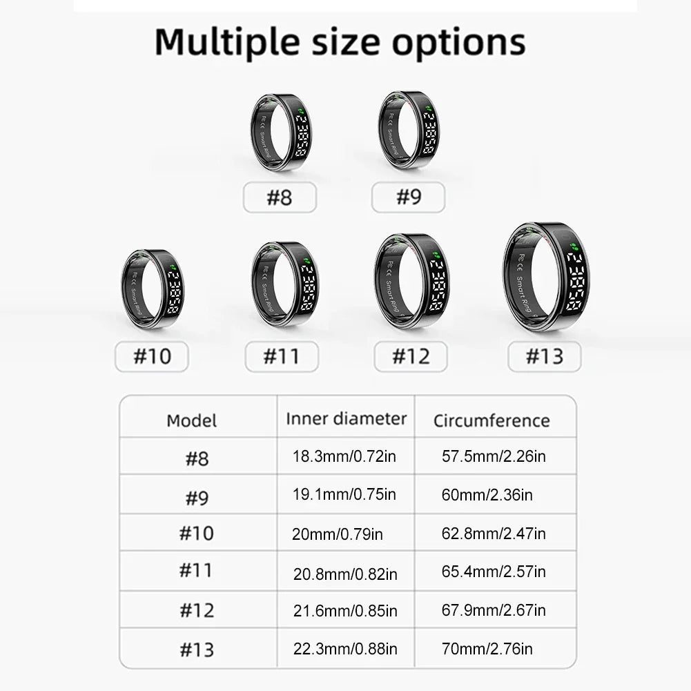 R11 Smart Ring with Display Screen and Touch Heart Rate Blood Oxygen Monitor Ring Wireless Charging Smartring for Android & iOS