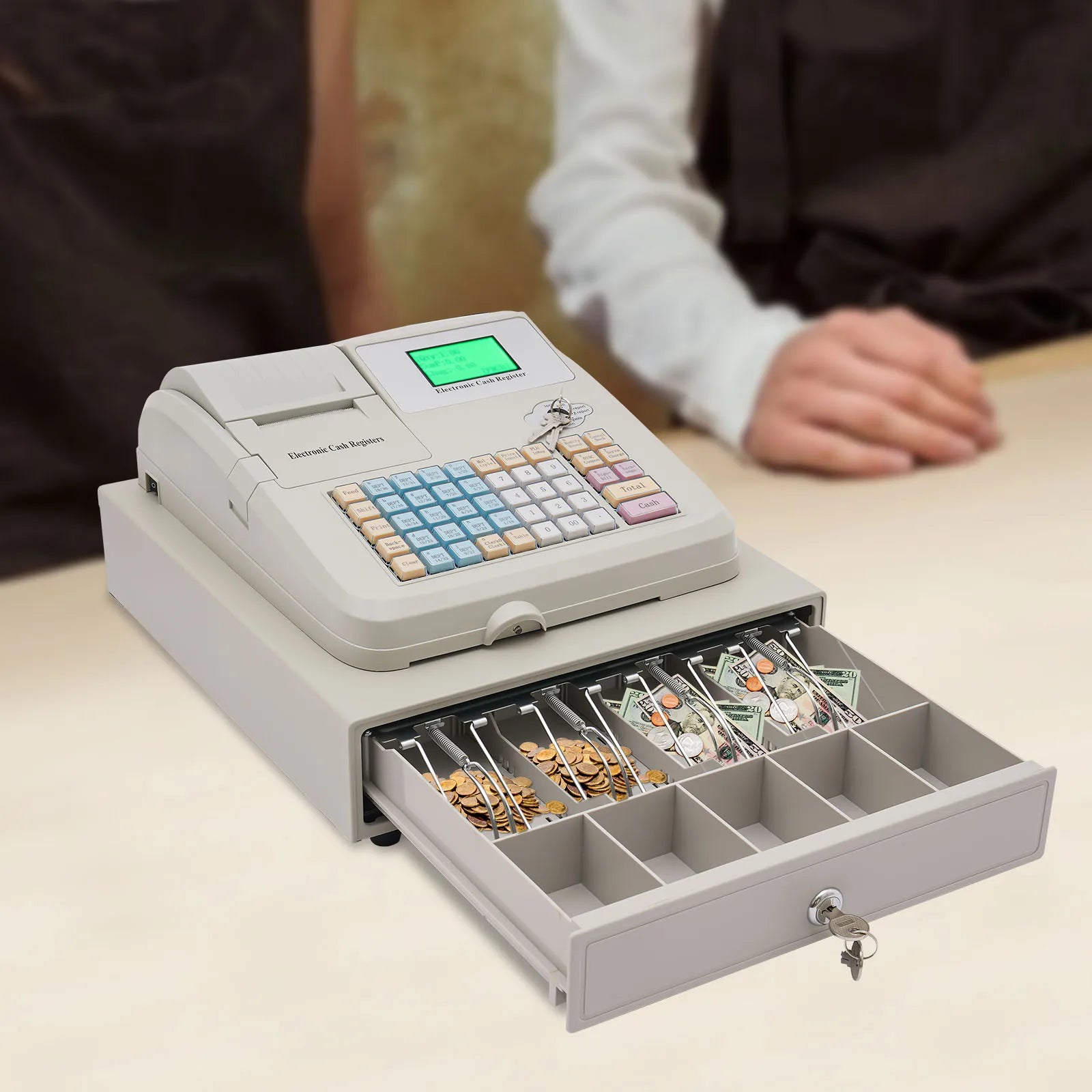 48-Keys Electronic Cash Register with Drawer Box Intelligent Cash Register Computer Digital LED Display POS Cashier - TrendForce25