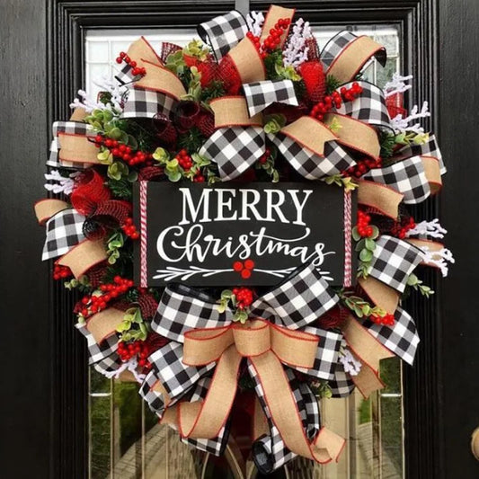 38cm Christmas Letter Wreath American Christmas Door Hanging Simulation Red Fruit Wreath Rattan Circle Decoration