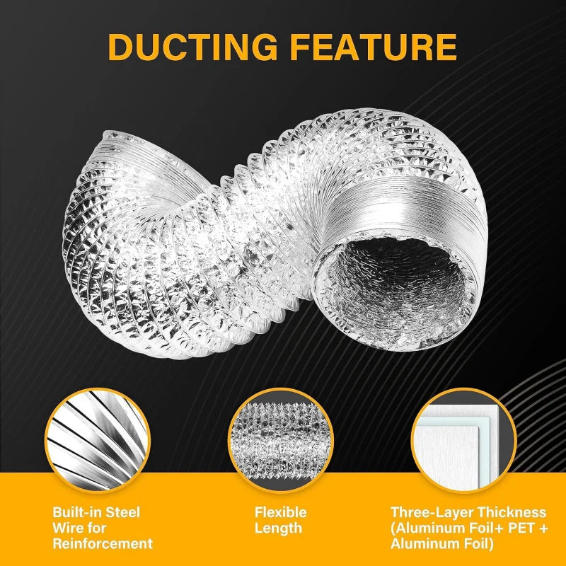 Dryer Vent Hose, 4 Insulated Flexible Duct 8FT with 2 Clamps, Heavy Duty Four Layer Heating Cooling Ventilation