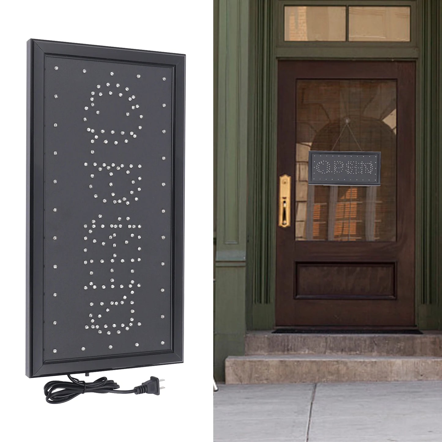 Neon Open Closed Sign, LED Window Door Hanging Business Sign with Chain, 48x25cm Illuminated Storefront Decor, Shop Signage