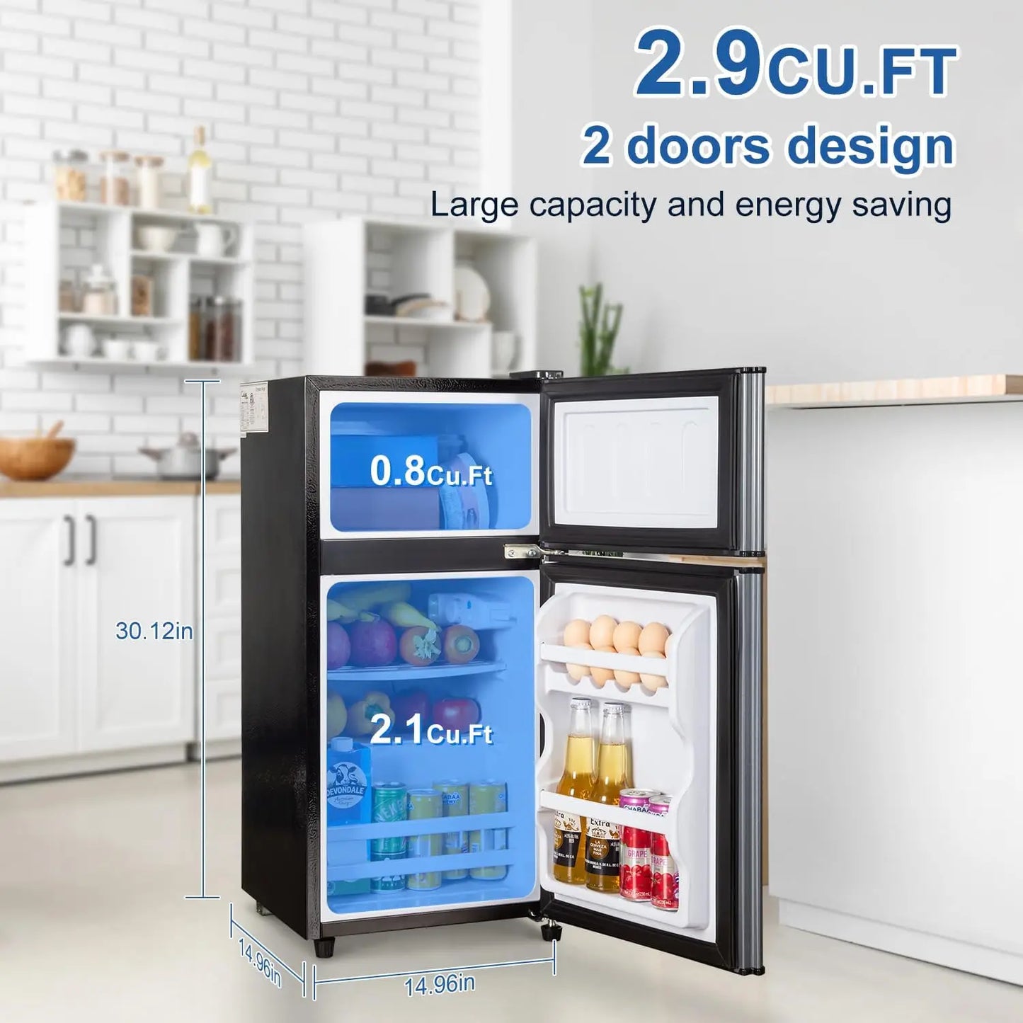 Mini Fridge with Freezer, 2.9 Cu.Ft Small Fridge, Energy Saving, Low Noise,7 Adjustable Thermostat, Double Door  Refrigerator - TrendForce25