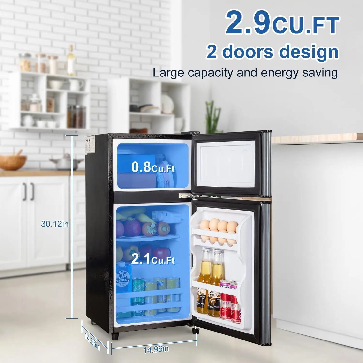 Mini Fridge with Freezer, 2.9 Cu.Ft Small Fridge, Energy Saving, Low Noise,7 Adjustable Thermostat, Double Door  Refrigerator - TrendForce25