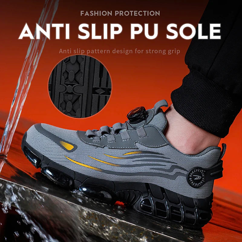 Rotating Button Steel Toe Safety Shoes Men Anti-smash Anti-puncture Work Shoes Breathable Sport Shoes Security Protective Boots