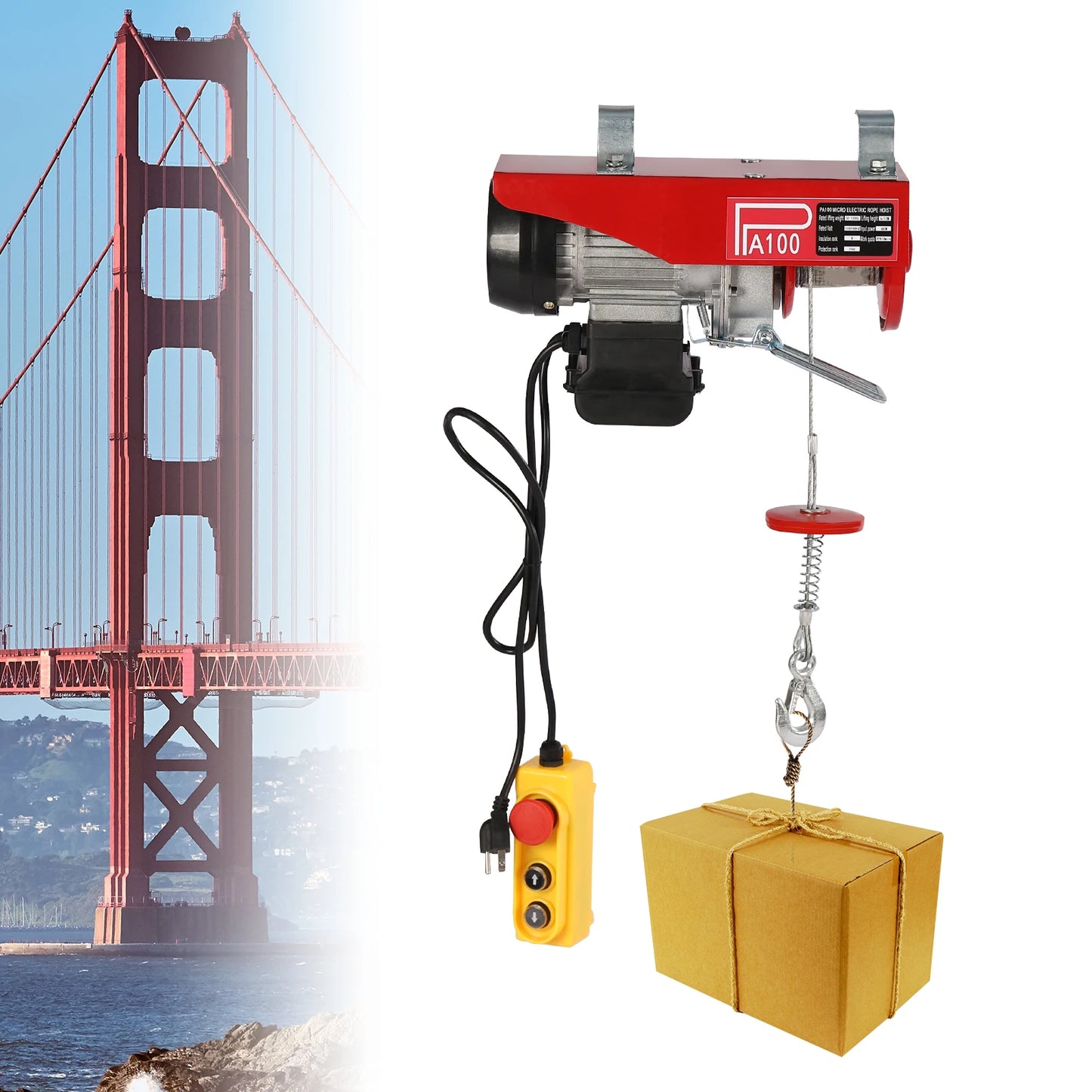 480W Electric Hoist 110V Electric Winch With Remote Control And Double Slings 220lbs Loads For Factories, Docks, Warehouses - TrendForce25