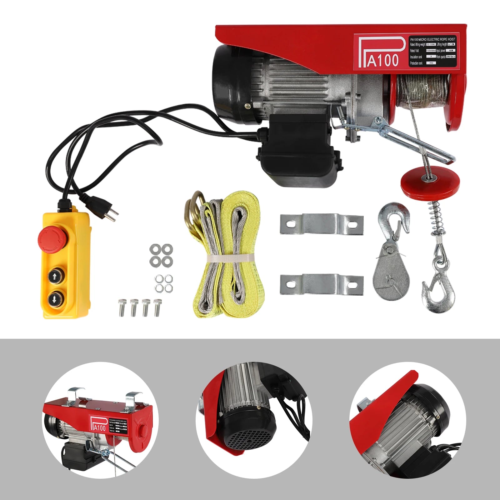 480W Electric Hoist 110V Electric Winch With Remote Control And Double Slings 220lbs Loads For Factories, Docks, Warehouses - TrendForce25