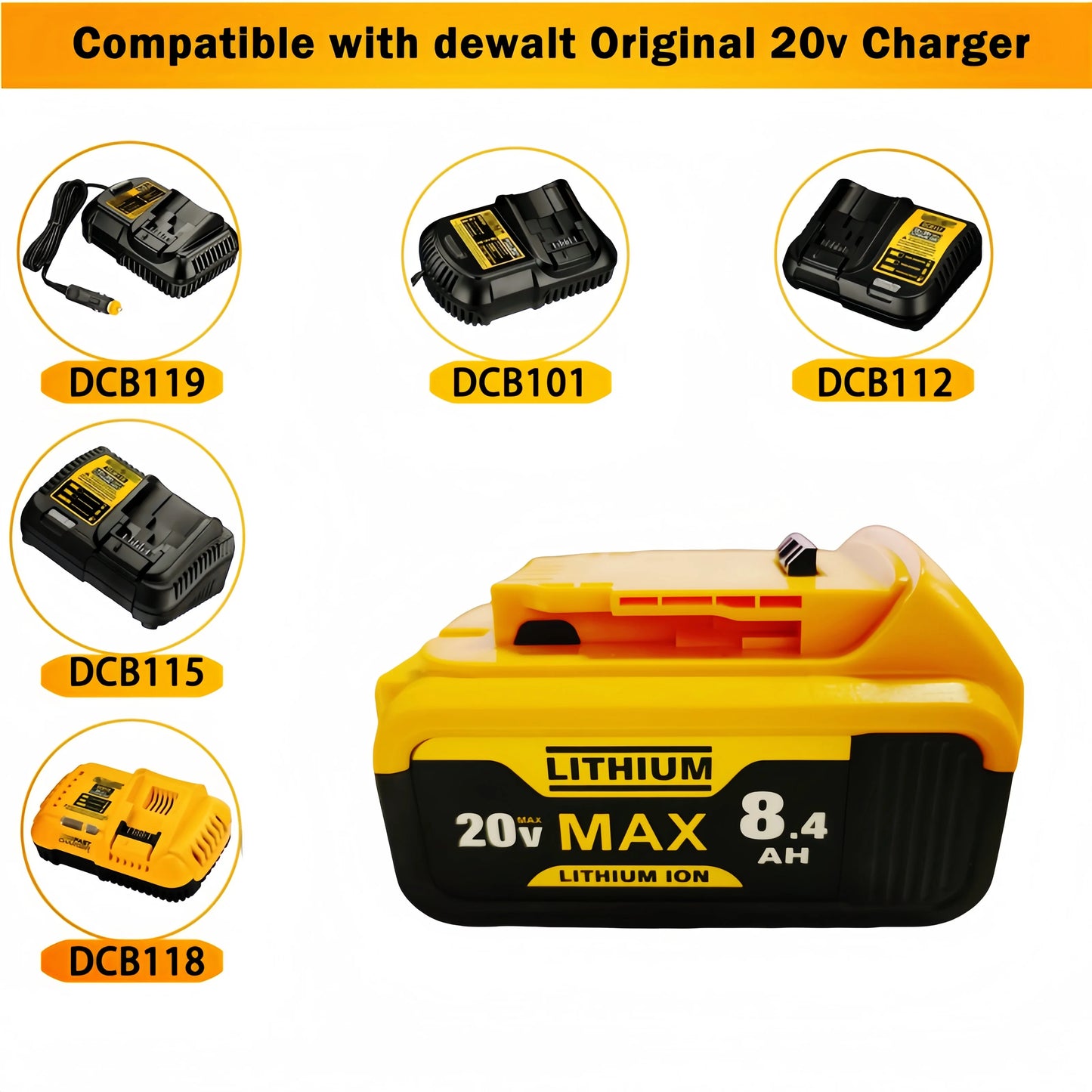 Replace DeWei 20V 8.4Ah DCB205 Hand Drill Electric Tool 18650 Lithium Battery Power Battery DCB206-2 DCB205-2 DCB205