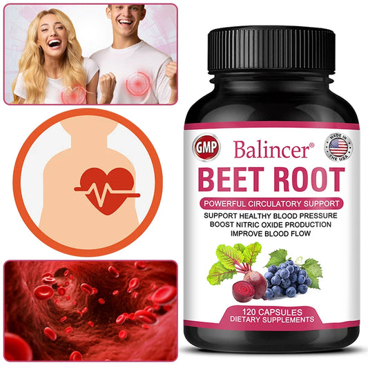 Beetroot Capsules Organic Beetroot Powder Extract + Black Pepper Nitric Oxide Production Blood Circulation Blood Pressure Health - TrendForce25
