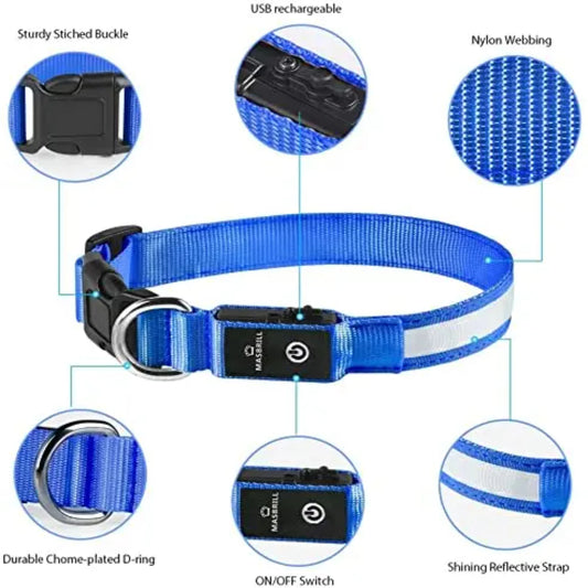XS/M LED Dog Collar USB Rechargeable Light  Dog Collar Lights Adjustable Soft Safety Night Light Flashing 3 modes Pet Supplies - TrendForce25