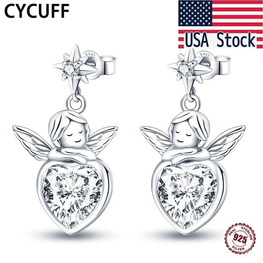 CYCUFF 925 Sterling Silver Angel Inlaid Zircon Earrings Drop Earrings Charm Jewelry Party Fashion Fine DIY Gift Making For Women