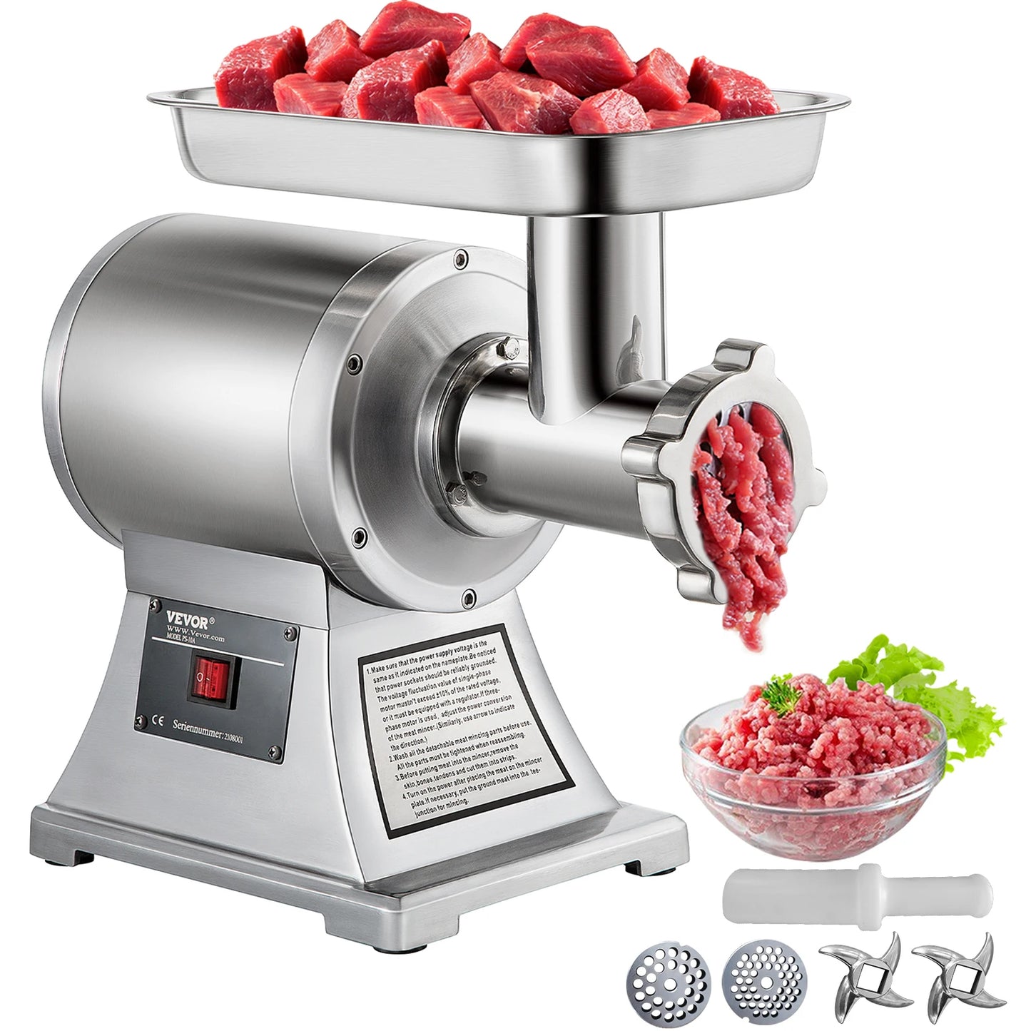 SucceBuy 250Kg/H Electric Meat Mincer Grinder Commercial Kitchen Chopper Food Processor Sausage Maker Machine Home Appliance - TrendForce25