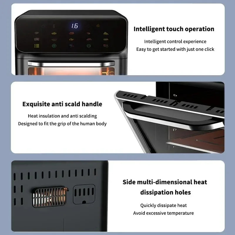 10L Electric Air Fryer Large Capacity Convection Oven Deep Fryer Without Oil Kitchen 360°Baking Viewable Window Home Appliance - TrendForce25