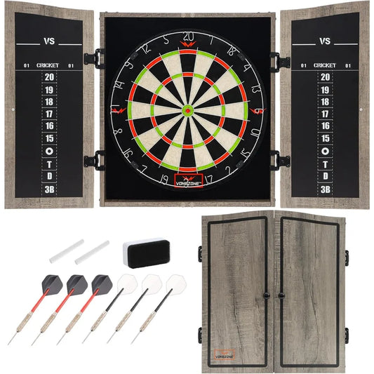 Dartboard Cabinet Set - Easy Assembly One Piece Sports Hemp Dartboard Scoreboard - Play Immediately - 6 Dart Chalk Set for Home