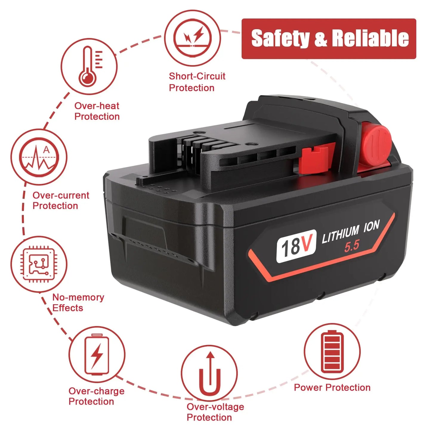 JYJZPB 5.5Ah/6.5Ah M18 Battery for Milwaukee 18V Li-Ion Replacement Battery M18 Battery,2 Pack Compatible with Milwaukee M18B XC