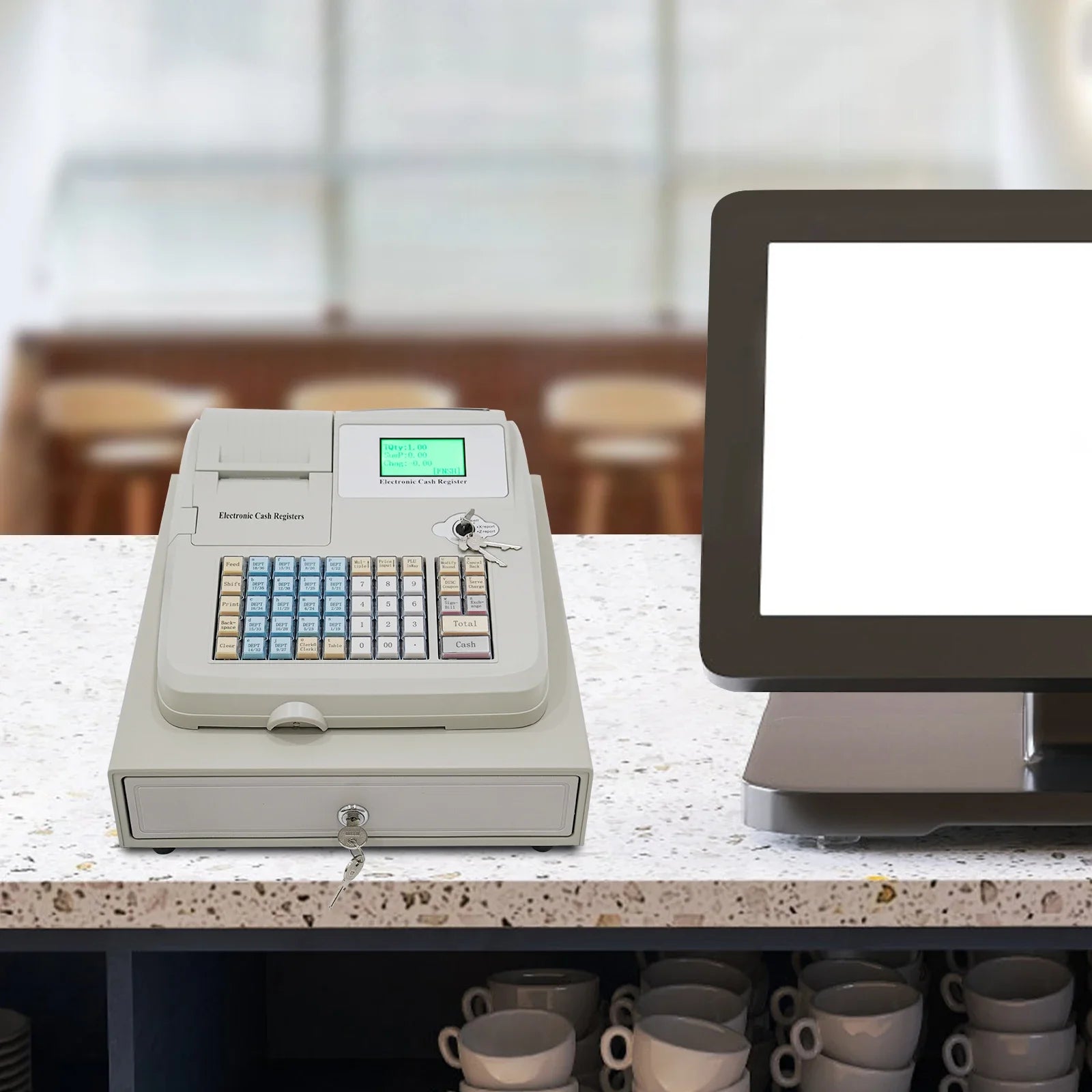 48-Keys Electronic Cash Register with Drawer Box Intelligent Cash Register Computer Digital LED Display POS Cashier - TrendForce25