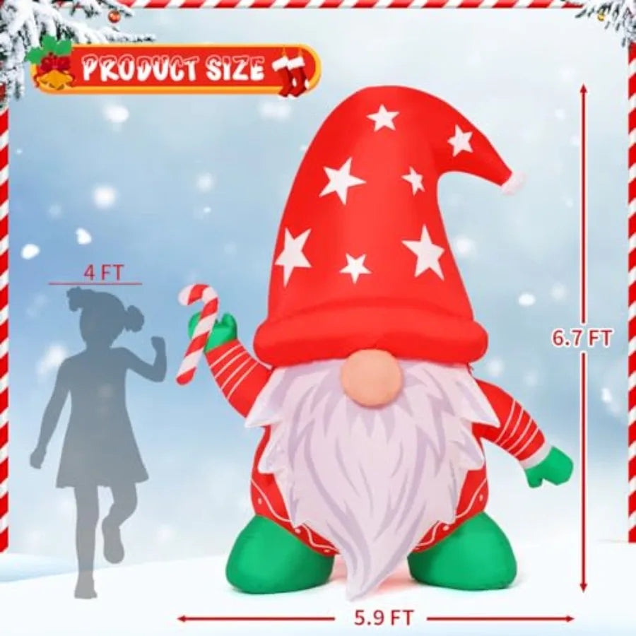 6FT Tall Christmas Inflatables Outdoor Decorations Blow Up Gnomes Wearing Red Hat with Builtin LEDs for Christmas Indoor Outdoo