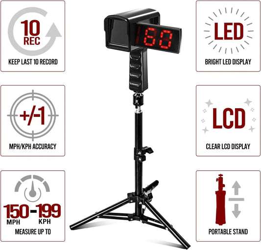 Baseball Radar Guns - Speed Sensors Baseball Speed Training Equipment with LED+LCD Larger Display, Handheld