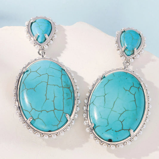 925 Silver, Turquoise and Pearl Double Treasure Earrings, Women's Earrings with high quality turquoise and pearl, fashionable an