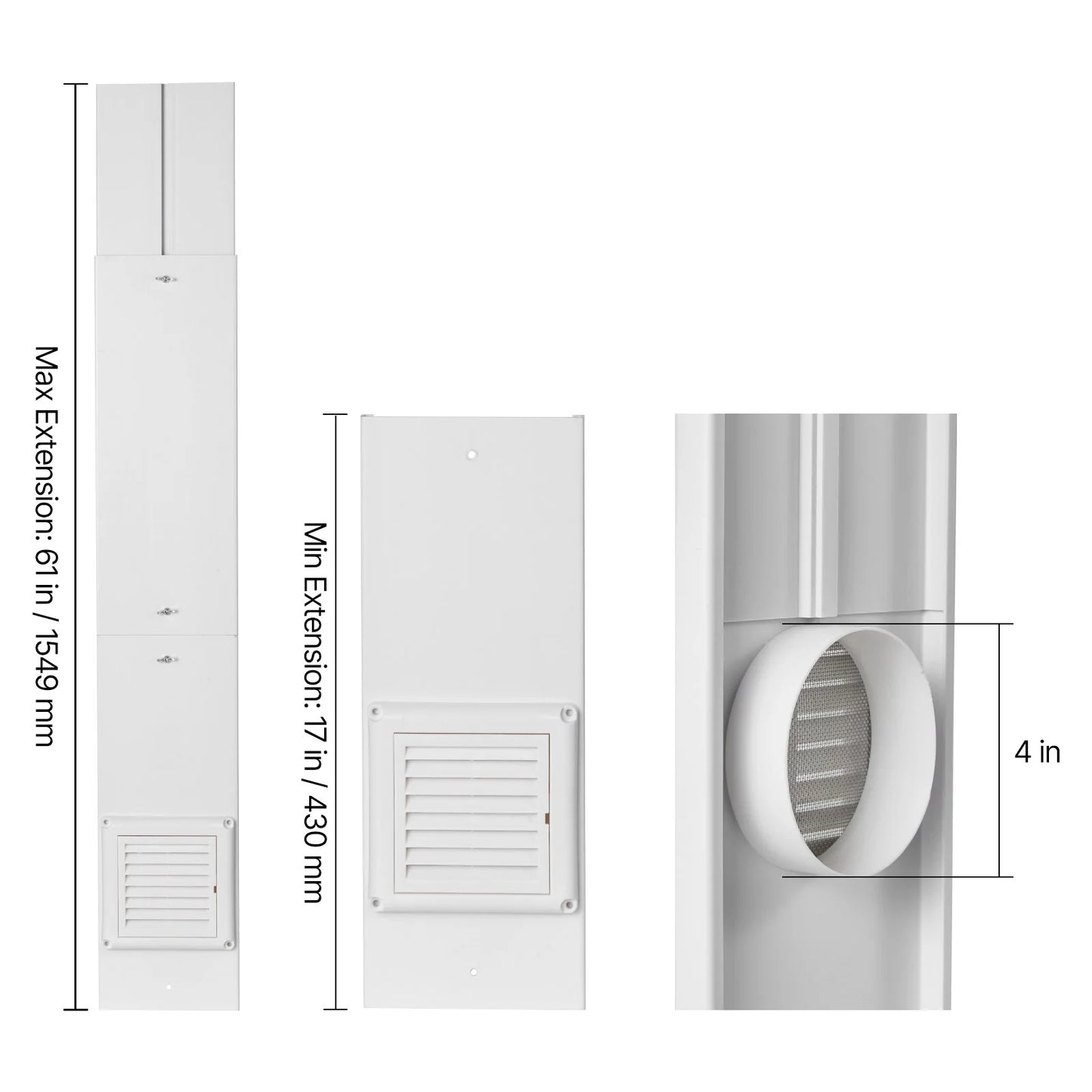 SucceBuy 3-in-1 Indoor Dryer Vent Kit Premium ABS Fits 4 in Exhaust Port Smart Overheating Reminder Hood with 4 Replacement Pads