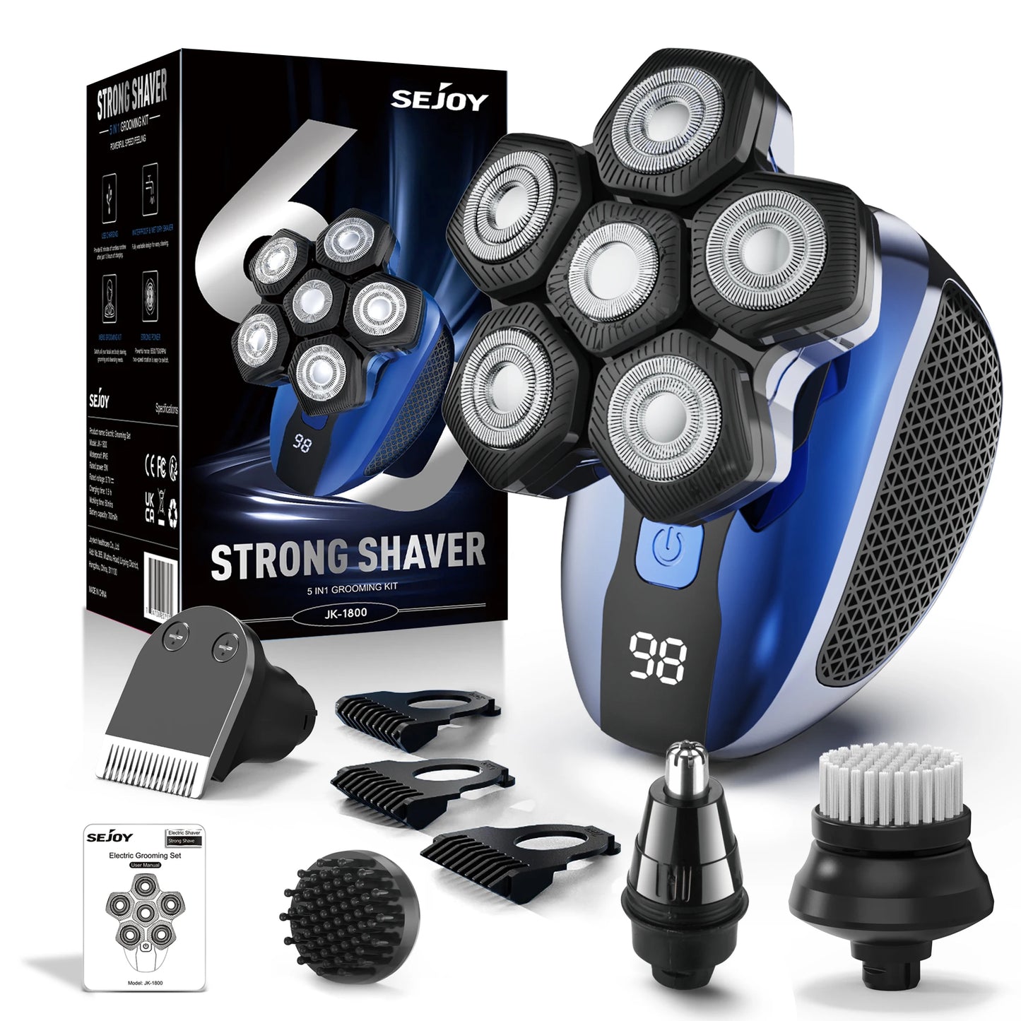 Sejoy 6D Floating Head Shavers for Men Bald Wet Dry Beard Hair Trimmer Multifunctional Rechargeable Bald Head Shaving Machine