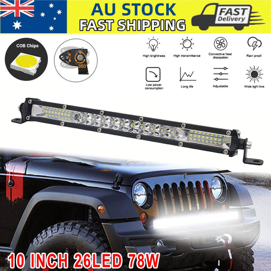 10inch Slim LED Light Bar Work Off-road Fog Driving Spot Flood Combo Beam 78W For Car Truck ATV SUV 4X4 UTE 4WD Boat