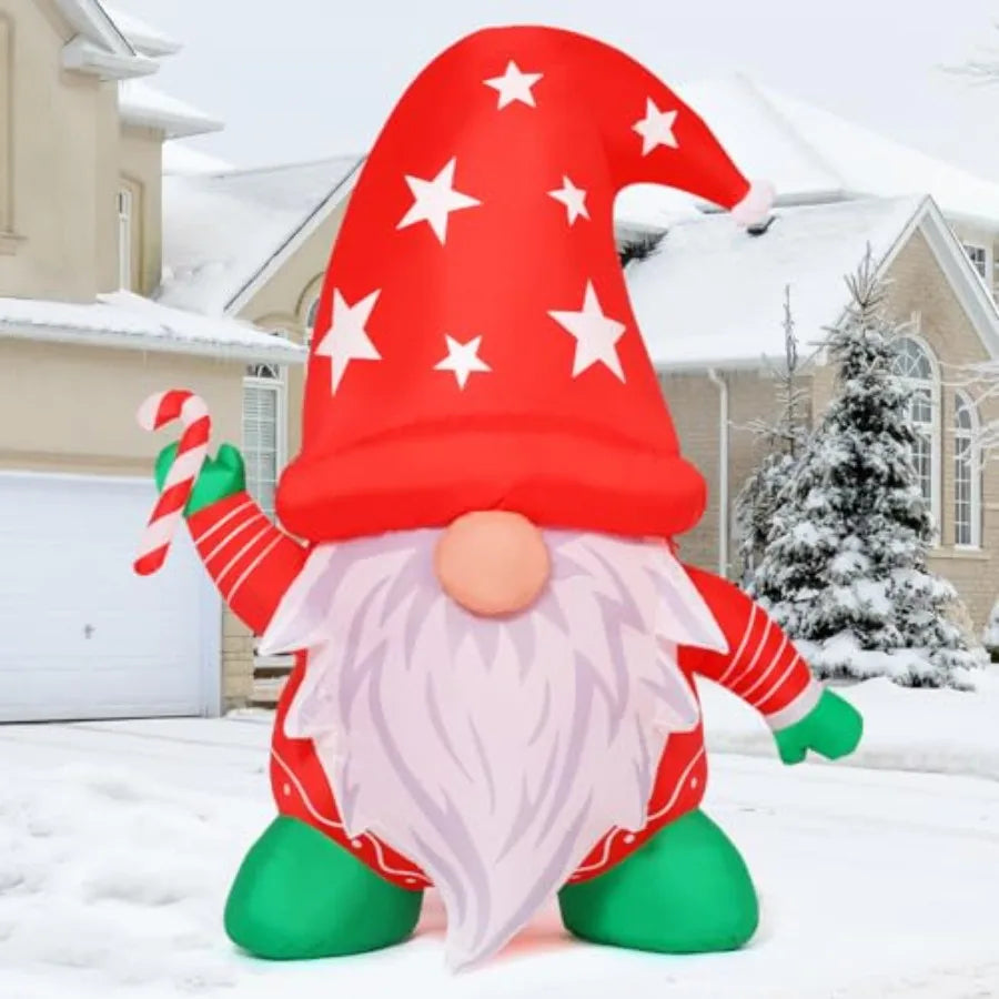 6FT Tall Christmas Inflatables Outdoor Decorations Blow Up Gnomes Wearing Red Hat with Builtin LEDs for Christmas Indoor Outdoo
