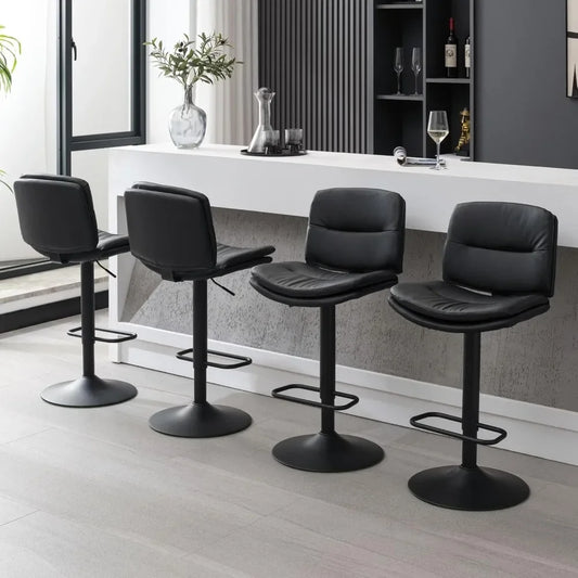 Swivel Bar Stools Set of 4, Double-Layer Upholstered Counter Height Bar Stools with Back, Adjustable Bar Stool 24"-32"