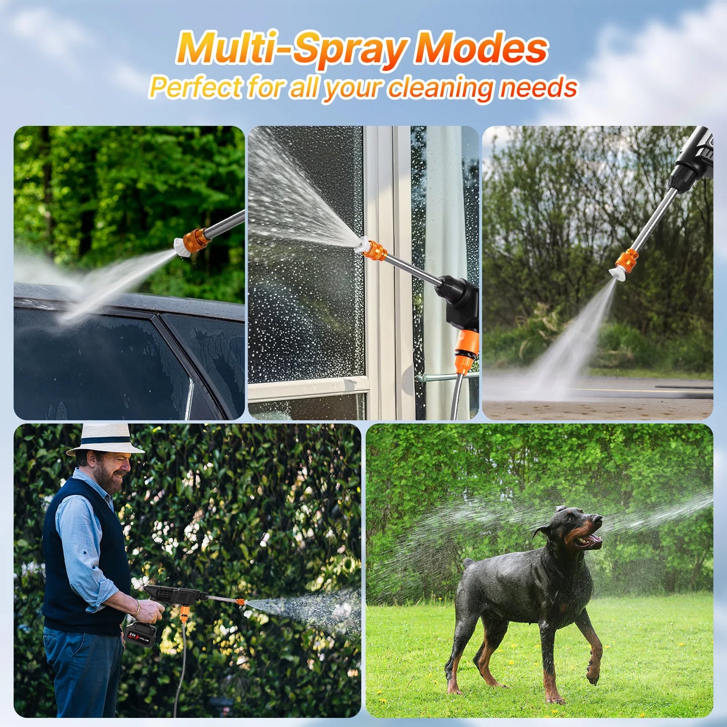 Cordless Pressure Washer，3-in-1 Nozzle Handheld Cordless Power Pressure Washer, Portable Cordless Power Cleaning Tool with 435PS