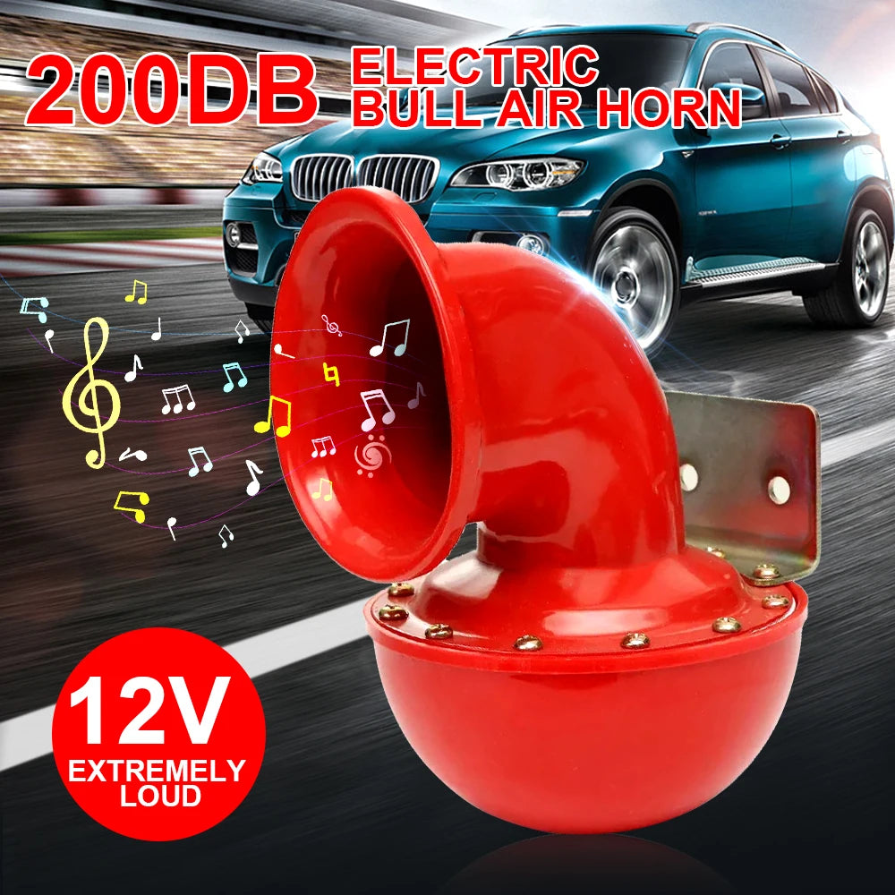 12V 200dB Super Loud Car Horn Red Cow Sound Metal Horn for Truck Train Ship Motorcycle Car Truck Ship