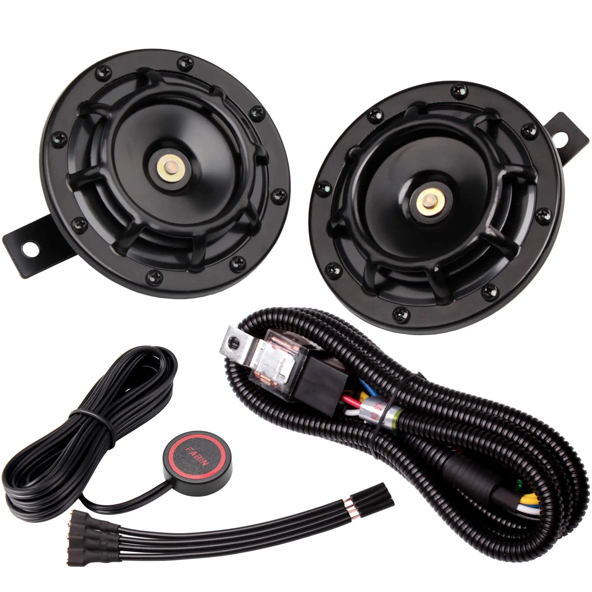 ALLREY 2Pcs Car Horn Multi-Color 12V Disc Electric Air Horn Kit Dual Tone Super Loud Alarm Singal Motorcycle Truck Warning Tool - TrendForce25