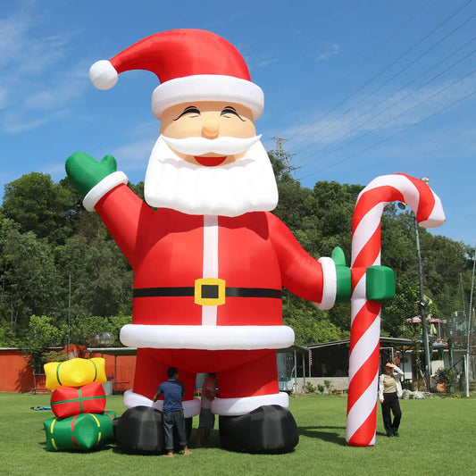 10m LED Christmas Inflatable Santa Claus With Cindy Cane Gift Boxes, Outdoor Blow Up Christmas Decoration Giant Inflatable