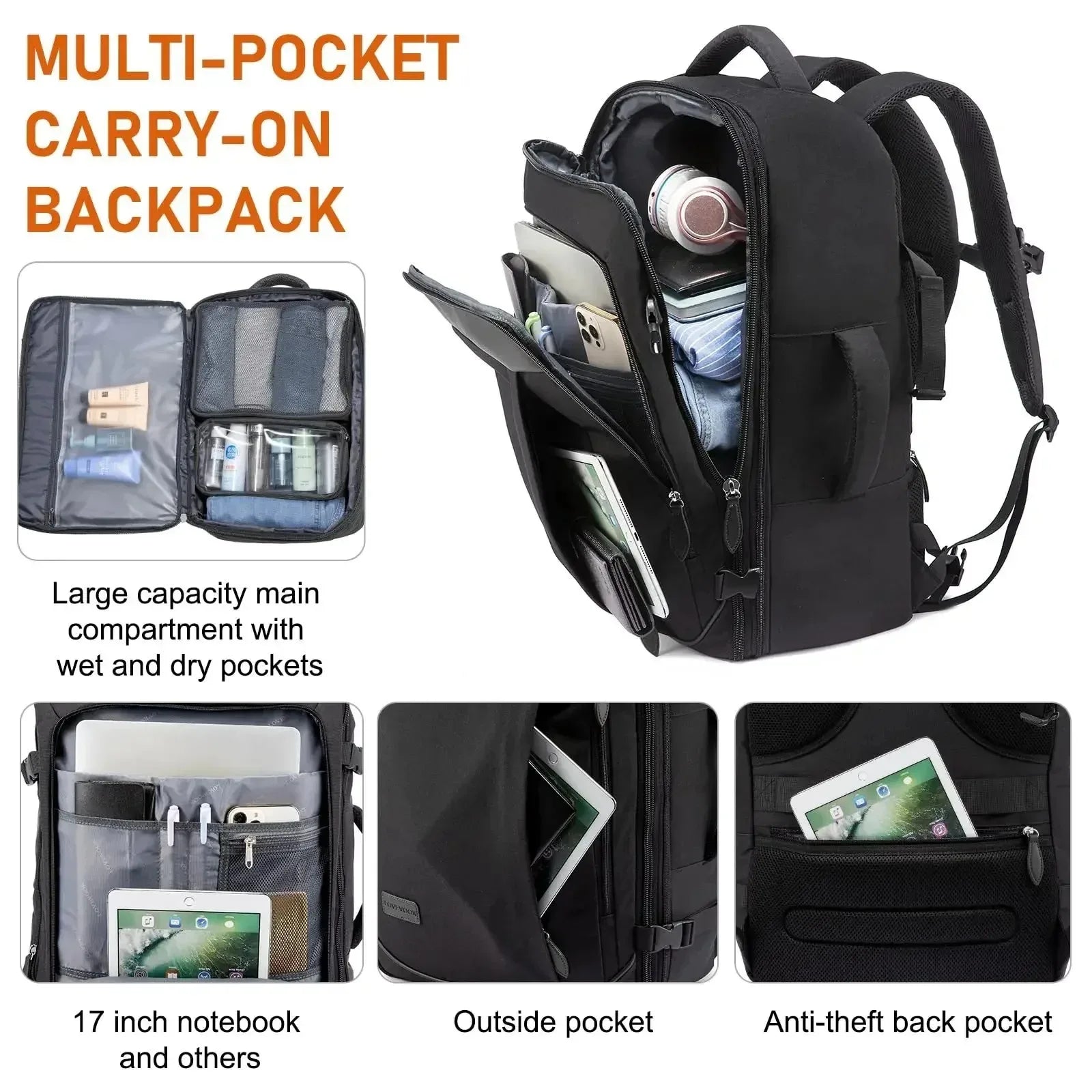 40L Large Capacity Backpack Laptop Backpack Expandable Large Suitcase Waterproof Luggage Travel Backpack - TrendForce25
