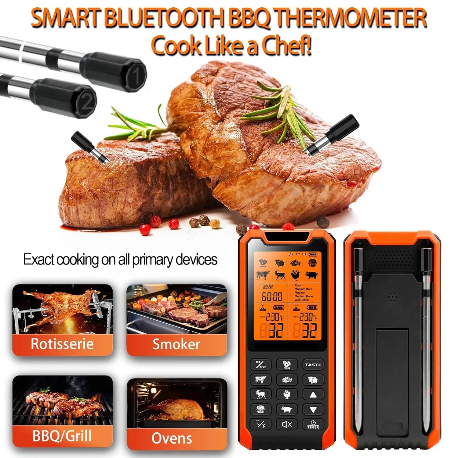 Wireless Digital Meat Thermometer with Dual Probes for BBQ, Oven, Smoker, Air Fryer - TrendForce25