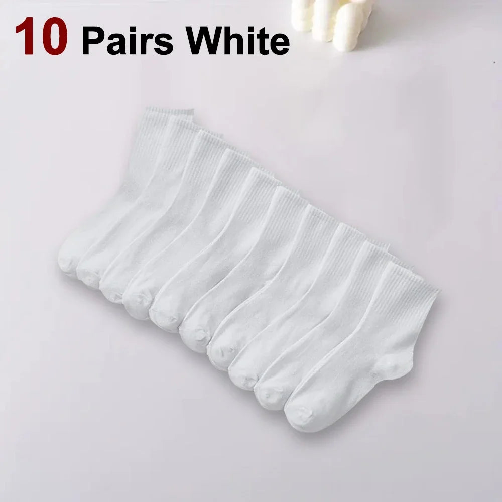 10/20 Pairs Women Solid Color Crew Socks Classic Versatile Comfortable Breathable Sweat Absorbing Running Sports Leisure Socks